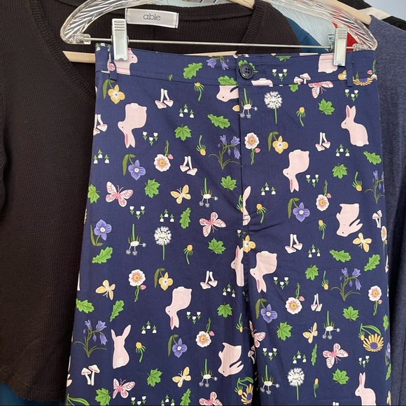 MODCLOTH x COLLECTIF Maddie Enchanted Meadow Trousers Navy Bunnies Spring 26 - Picture 7 of 9
